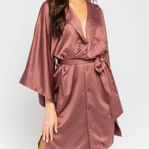 NWT The King Kouture Kimono Sleeve Plum Pink Button Down Shirt Dress Large